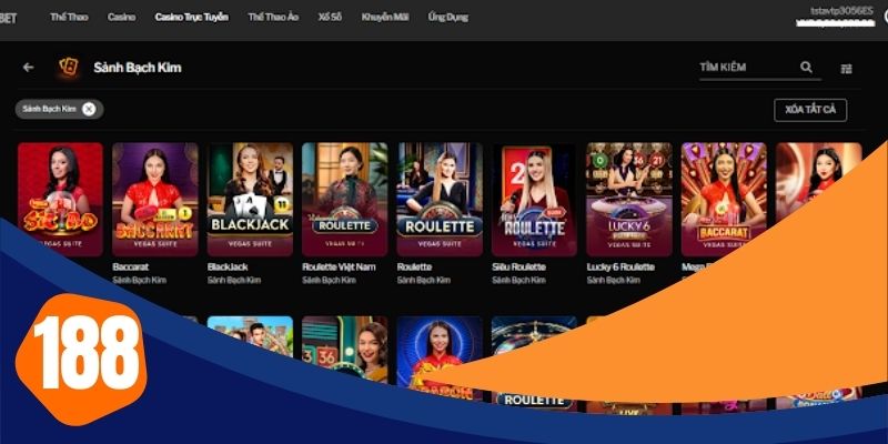 Các trò chơi casino trực tuyến 188bet hấp dẫn